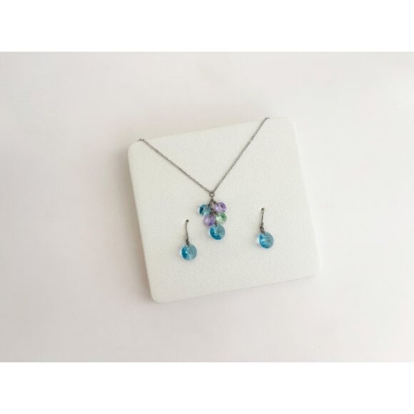 Swarovski Stone Sterling Silver 925 Vintage Earring Necklace Set - NIB - Picture 2 of 9